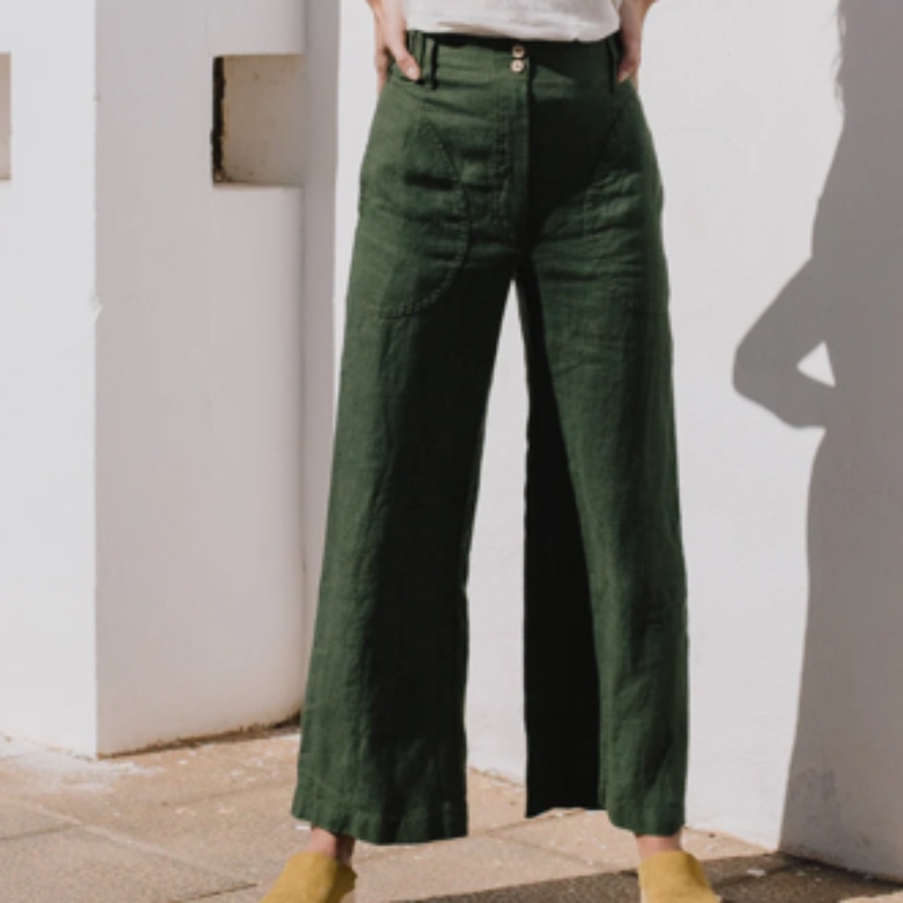 Not Perfect Linen Sarah Fit and Flare Linen Pants—Espresso